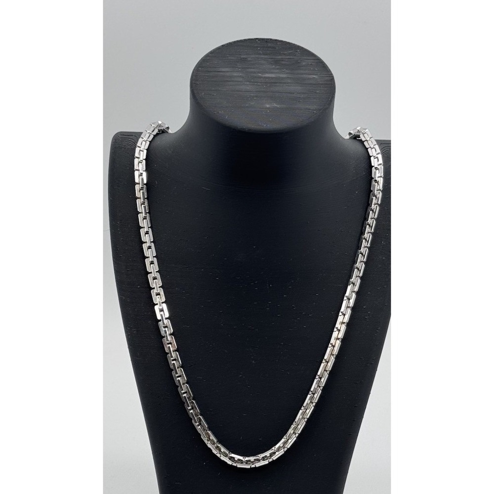 Vintage Monet Silver Tone Box Link Chain Necklace 24" Signed Fold Over Clasp